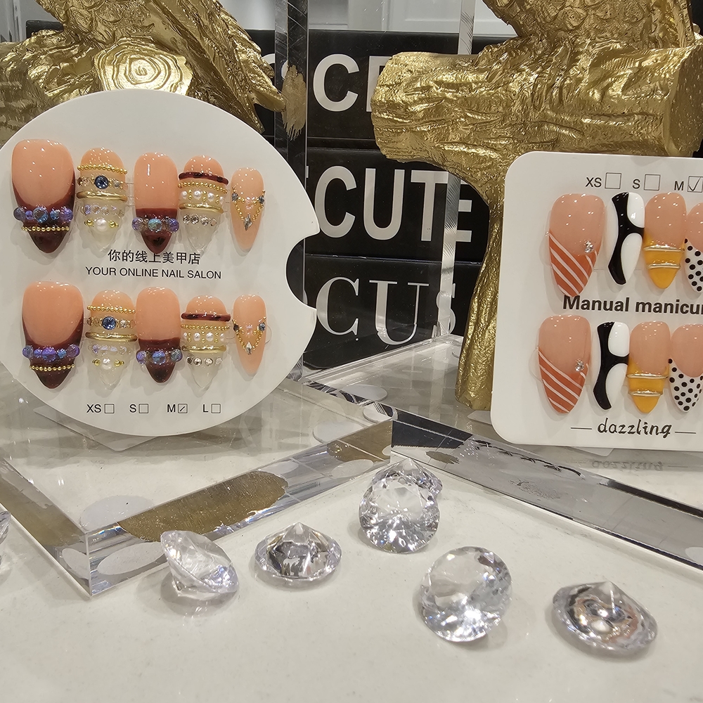 Peach Pearl Embellished Press-On Nails - YOUR ONLINE NAIL SALON